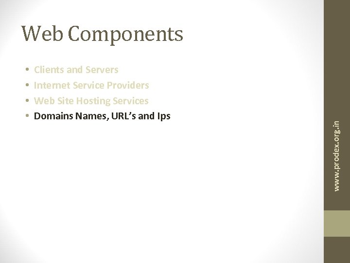  • • Clients and Servers Internet Service Providers Web Site Hosting Services Domains
