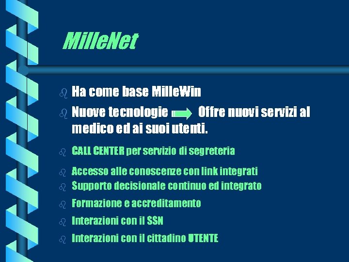 Mille. Net Ha come base Mille. Win b Nuove tecnologie Offre nuovi servizi al