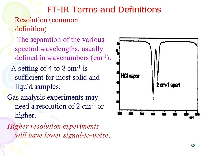 FT-IR Terms and Definitions Resolution (common definition) The separation of the various spectral wavelengths,