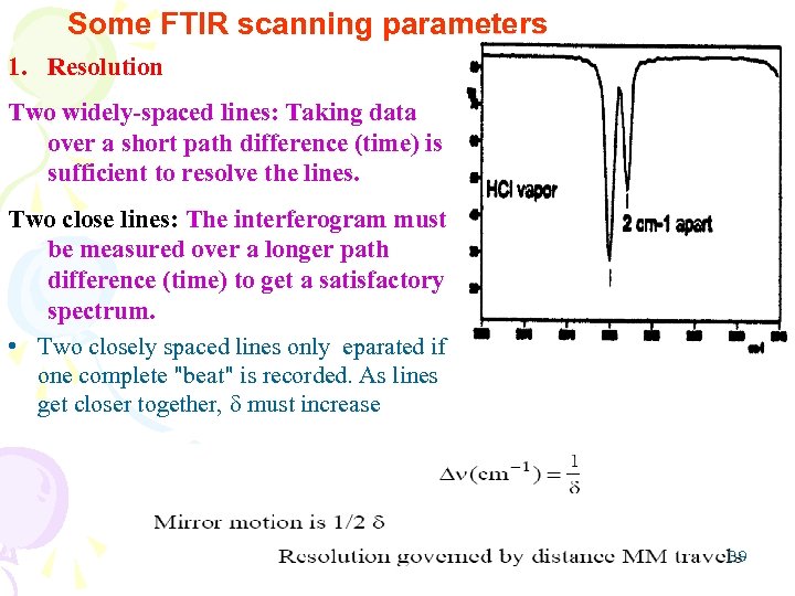 Some FTIR scanning parameters 1. Resolution Two widely-spaced lines: Taking data over a short