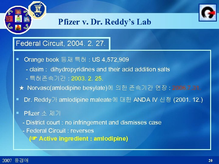 Pfizer v. Dr. Reddy’s Lab Federal Circuit, 2004. 2. 27. § Orange book 등재