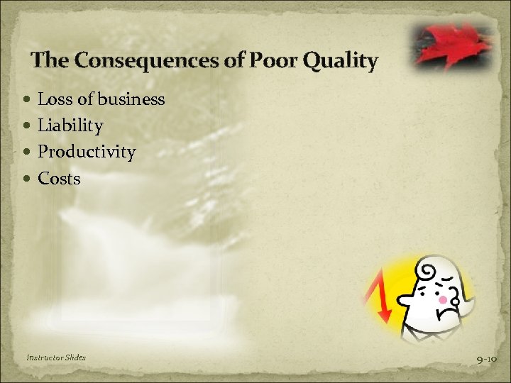 The Consequences of Poor Quality Loss of business Liability Productivity Costs Instructor Slides 9