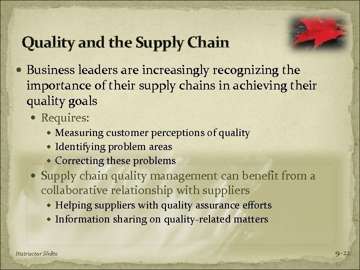 Quality and the Supply Chain Business leaders are increasingly recognizing the importance of their