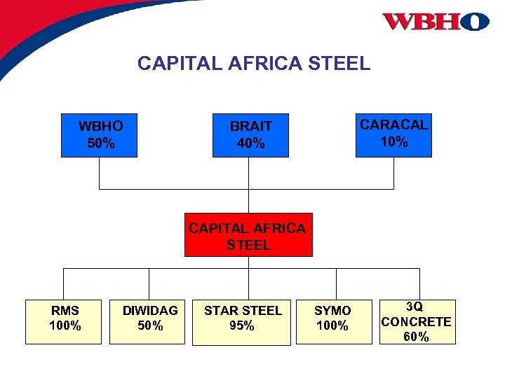 CAPITAL AFRICA STEEL WBHO 50% CARACAL 10% BRAIT 40% CAPITAL AFRICA STEEL RMS 100%