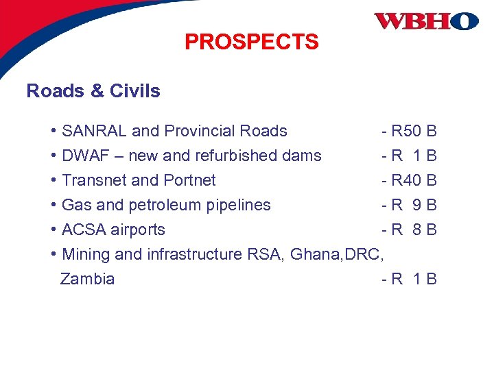 PROSPECTS Roads & Civils • SANRAL and Provincial Roads - R 50 B •