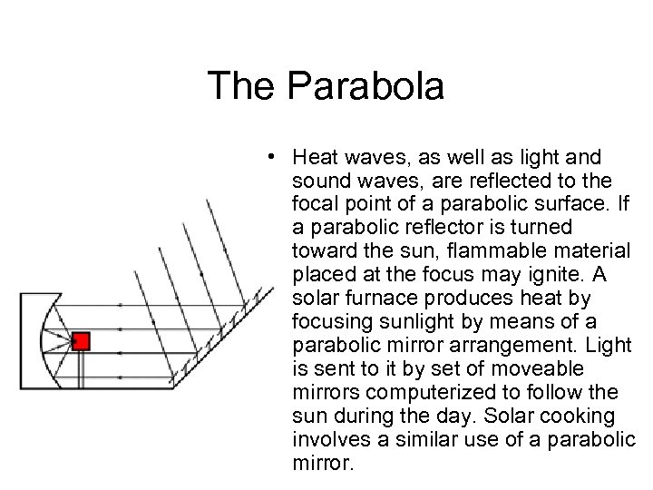 The Parabola • Heat waves, as well as light and sound waves, are reflected