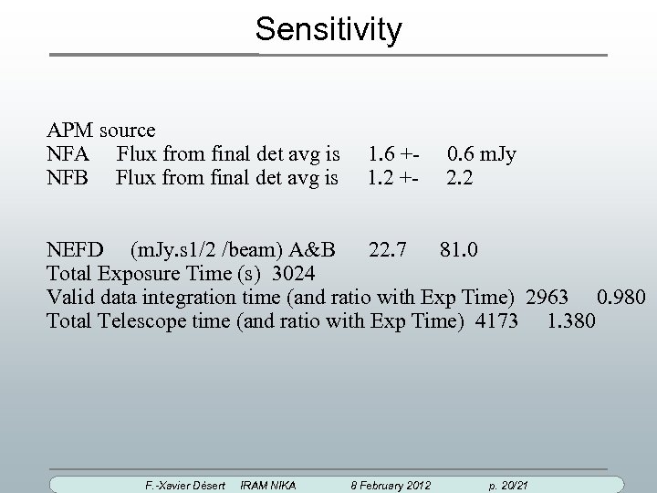 Sensitivity APM source NFA Flux from final det avg is NFB Flux from final