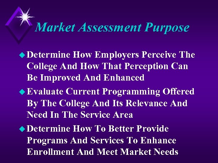 Market Assessment Purpose u Determine How Employers Perceive The College And How That Perception
