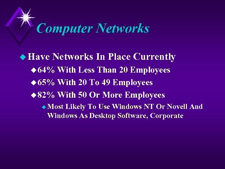 Computer Networks u Have Networks In Place Currently u 64% With Less Than 20