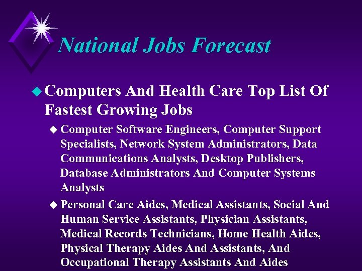 National Jobs Forecast u Computers And Health Care Top List Of Fastest Growing Jobs