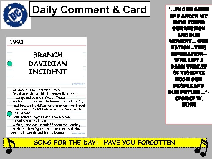 Daily Comment & Card 1993 BRANCH DAVIDIAN INCIDENT -APOCALYPTIC Christian group -David Koresh and
