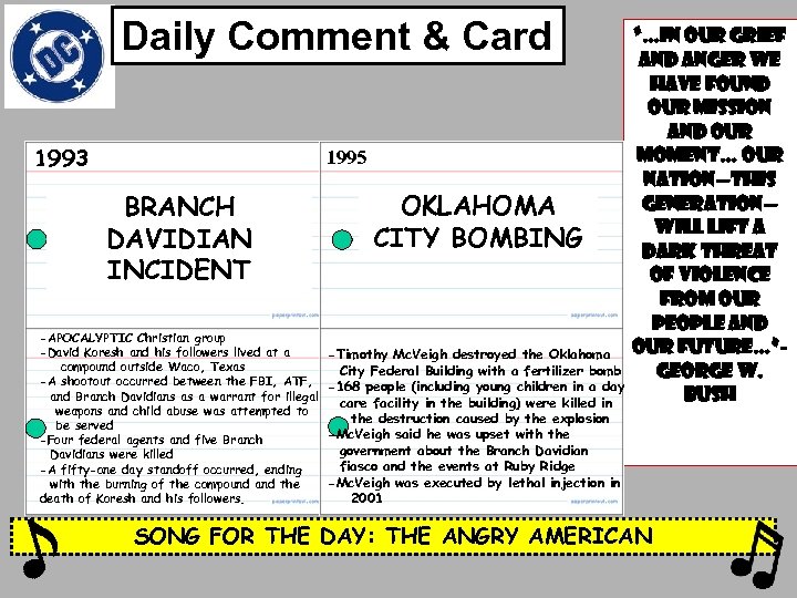 Daily Comment & Card 1993 1995 BRANCH DAVIDIAN INCIDENT -APOCALYPTIC Christian group -David Koresh
