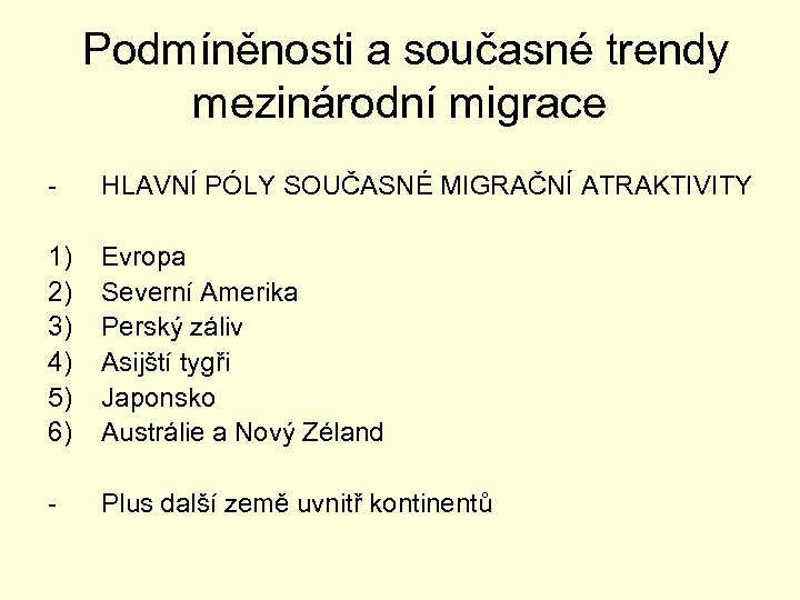  Podmíněnosti a současné trendy mezinárodní migrace - HLAVNÍ PÓLY SOUČASNÉ MIGRAČNÍ ATRAKTIVITY 1)
