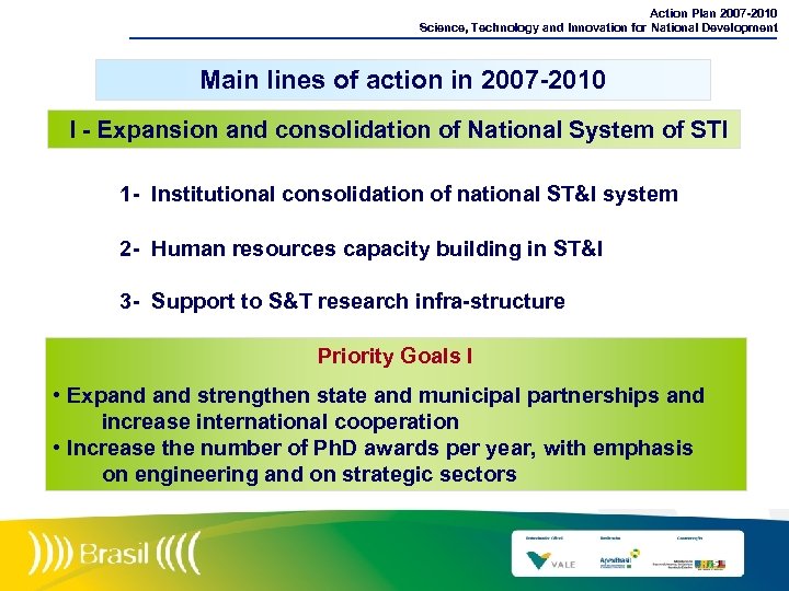 Action Plan 2007 -2010 Science, Technology and Innovation for National Development Main lines of