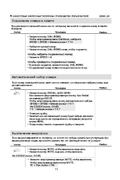  АНАЛОГОВЫЕ КНОПОЧНЫЕ ТЕЛЕФОНЫ / РУКОВОДСТВО ПОЛЬЗОВАТЕЛЯ GSX/E, GK Сохранение номера в памяти При