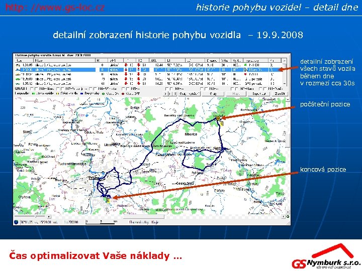 http: //www. gs-loc. cz historie pohybu vozidel – detail dne detailní zobrazení historie pohybu