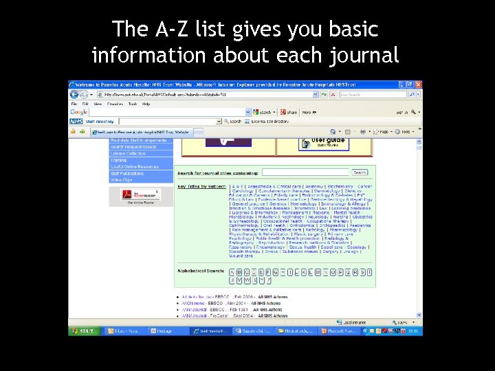 The A-Z list gives you basic information about each journal 