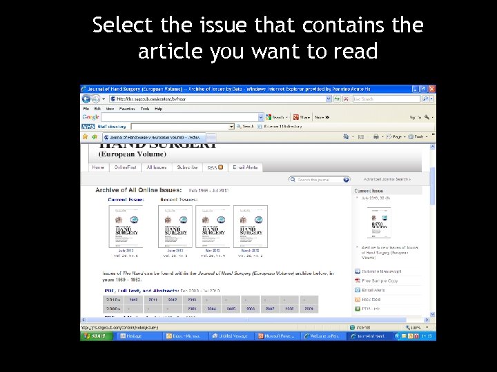 Select the issue that contains the article you want to read 