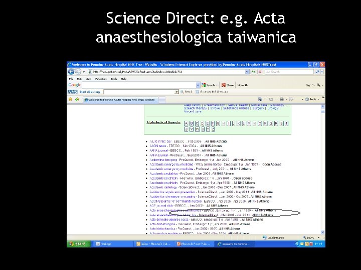 Science Direct: e. g. Acta anaesthesiologica taiwanica 