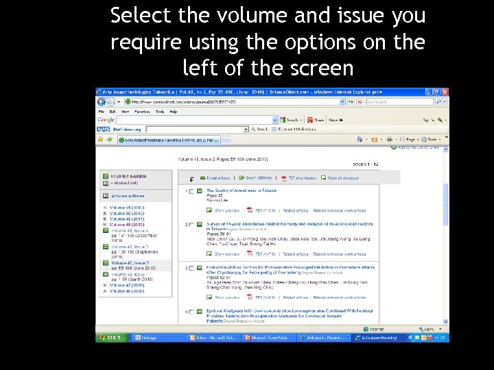 Select the volume and issue you require using the options on the left of