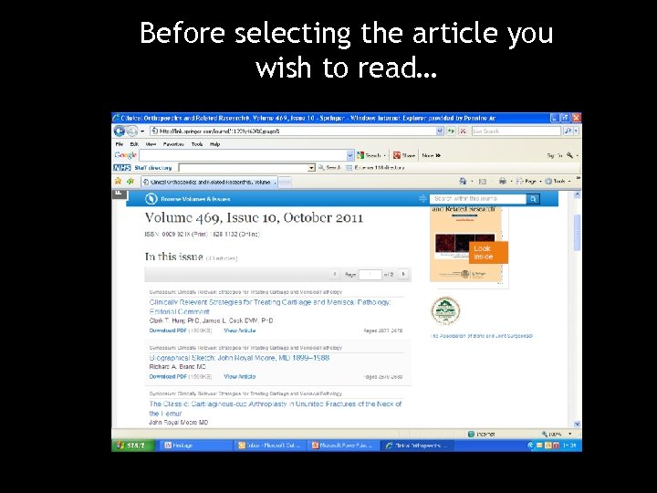 Before selecting the article you wish to read… 