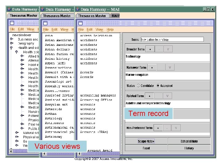 Term record Various views Copyright 2007 Access Innovations, Inc. 