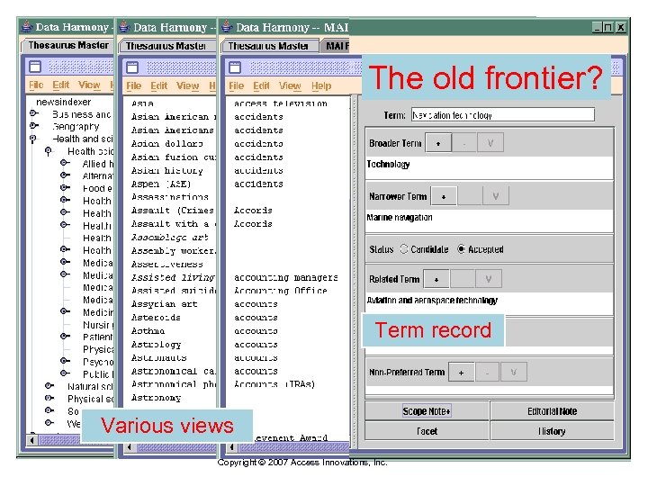 The old frontier? Term record Various views Copyright 2007 Access Innovations, Inc. 