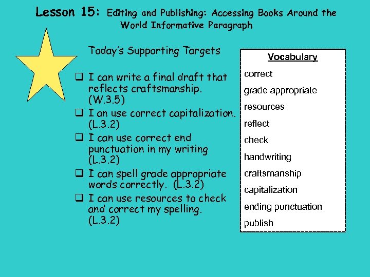 Lesson 15: Editing and Publishing: Accessing Books Around the World Informative Paragraph Today’s Supporting