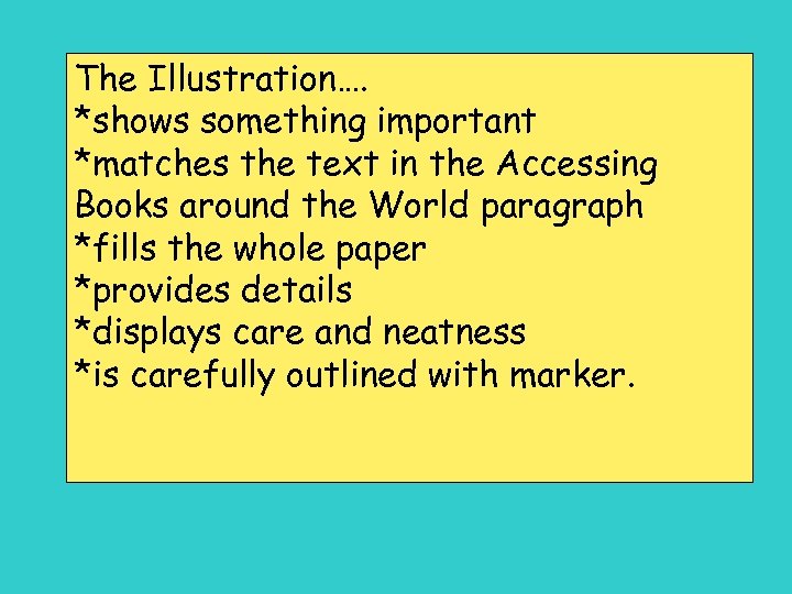 The Illustration…. *shows something important *matches the text in the Accessing Books around the