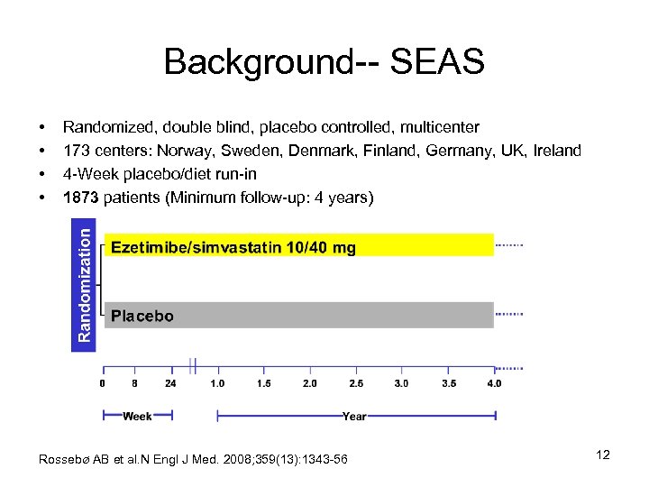 Background-- SEAS • • Randomized, double blind, placebo controlled, multicenter 173 centers: Norway, Sweden,