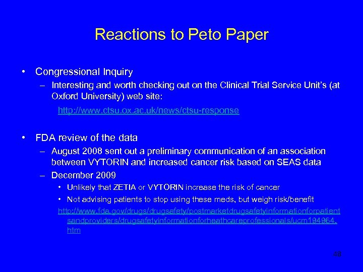 Reactions to Peto Paper • Congressional Inquiry – Interesting and worth checking out on