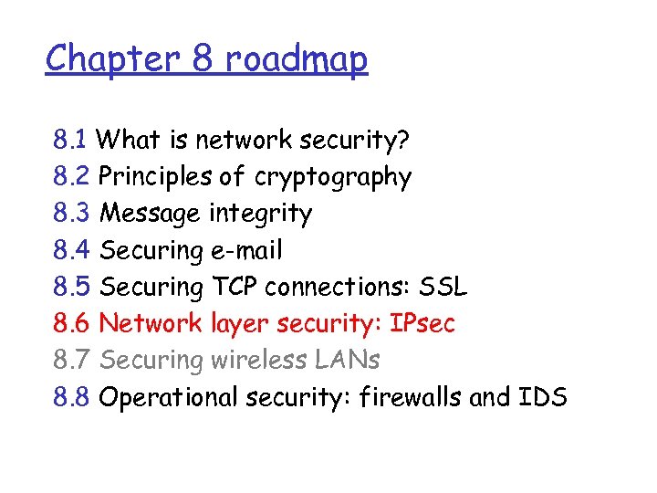 Chapter 8 roadmap 8. 1 What is network security? 8. 2 Principles of cryptography
