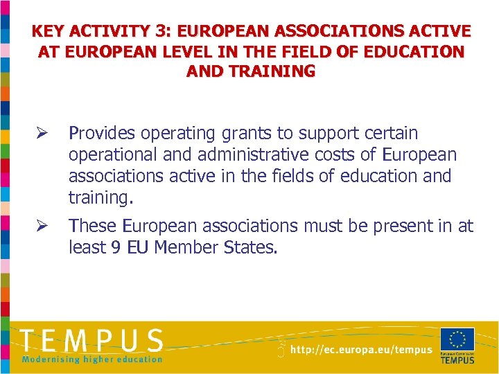 KEY ACTIVITY 3: EUROPEAN ASSOCIATIONS ACTIVE AT EUROPEAN LEVEL IN THE FIELD OF EDUCATION