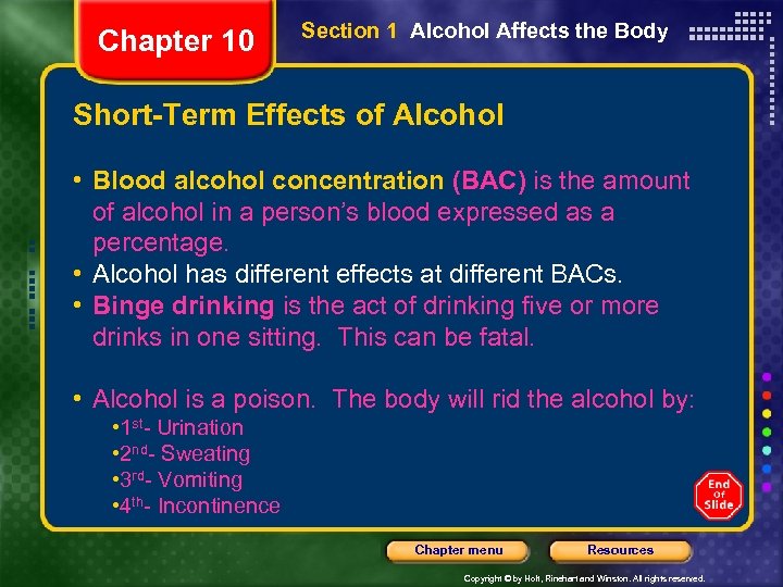 Chapter 10 Section 1 Alcohol Affects the Body Short-Term Effects of Alcohol • Blood