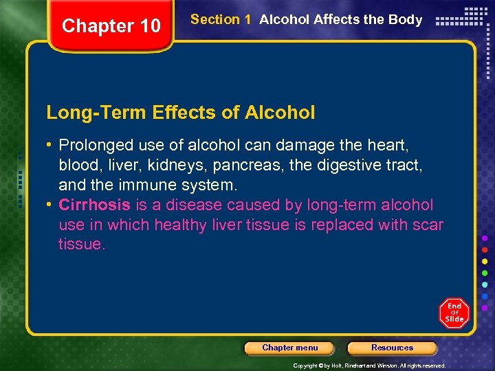 Chapter 10 Section 1 Alcohol Affects the Body Long-Term Effects of Alcohol • Prolonged