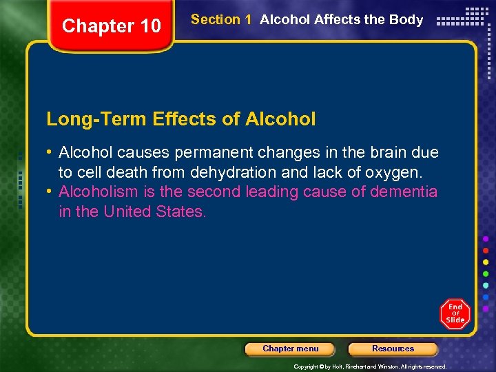 Chapter 10 Section 1 Alcohol Affects the Body Long-Term Effects of Alcohol • Alcohol