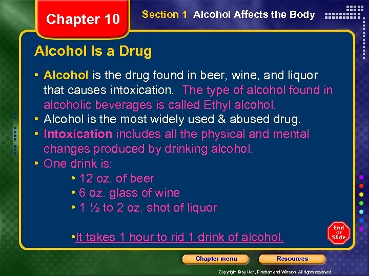 Chapter 10 Section 1 Alcohol Affects the Body Alcohol Is a Drug • Alcohol