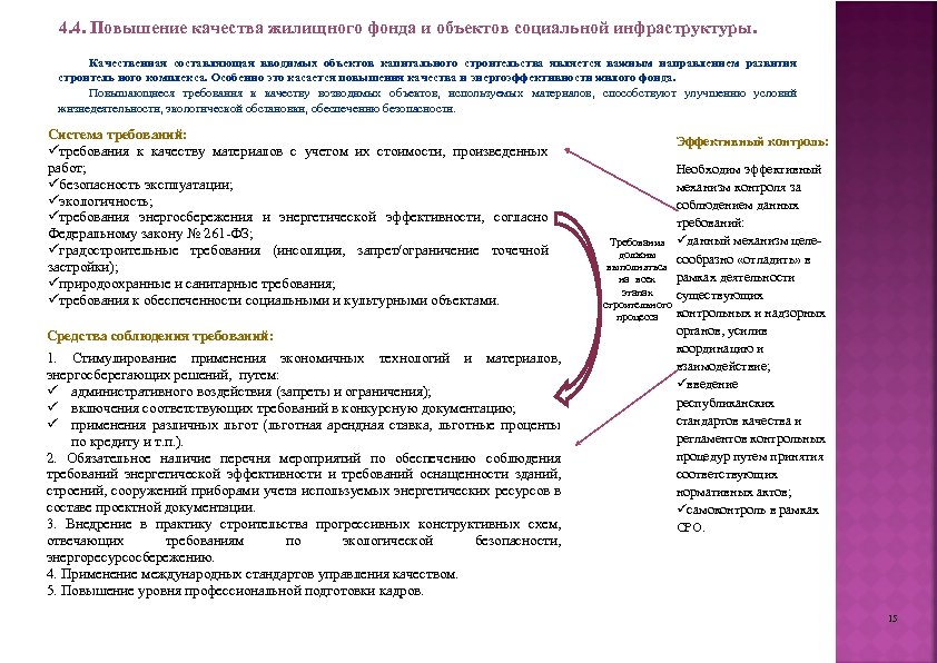 4. 4. Повышение качества жилищного фонда и объектов социальной инфраструктуры. Качественная составляющая вводимых объектов