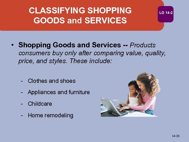 CLASSIFYING SHOPPING GOODS and SERVICES LO 14 -2 • Shopping Goods and Services --