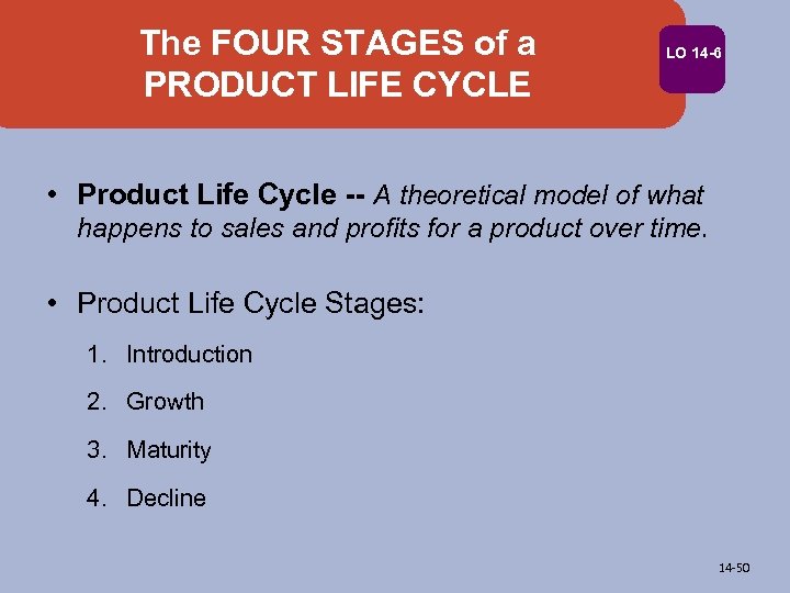 The FOUR STAGES of a PRODUCT LIFE CYCLE LO 14 -6 • Product Life