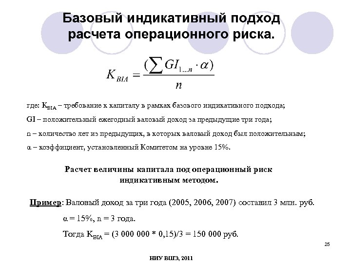 Базовый индикативный подход расчета операционного риска. где: KBIA – требование к капиталу в рамках