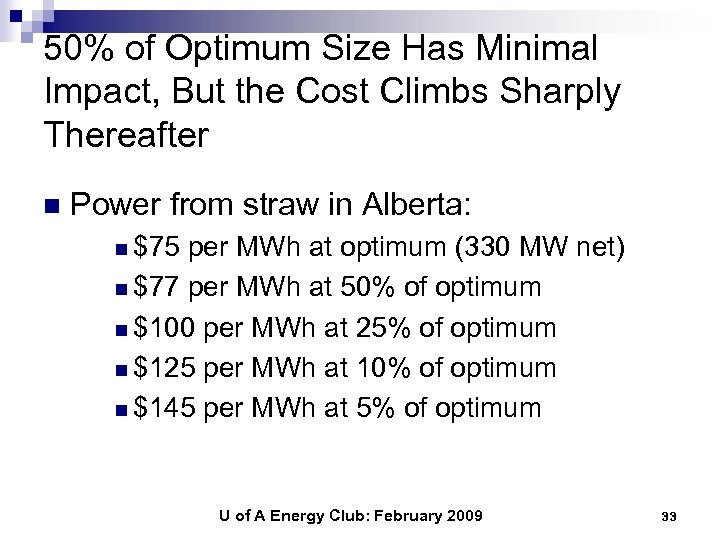 50% of Optimum Size Has Minimal Impact, But the Cost Climbs Sharply Thereafter n