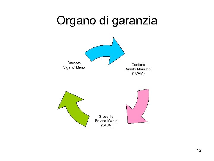 Organo di garanzia Docente Vigano’ Mario Genitore Amato Maurizio (1 CAM) Studente Boiano Martin