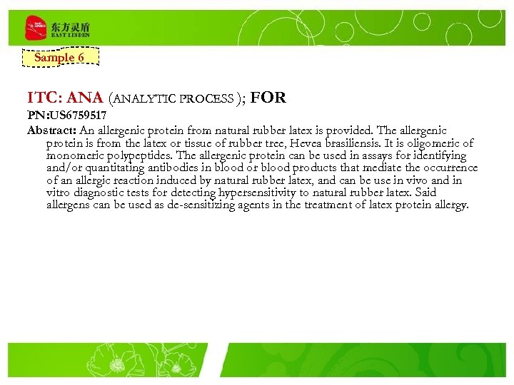 Sample 6 ITC: ANA (ANALYTIC PROCESS ); FOR PN: US 6759517 Abstract: An allergenic