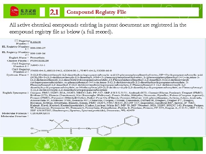 2. 1 Compound Registry File All active chemical compounds existing in patent document are