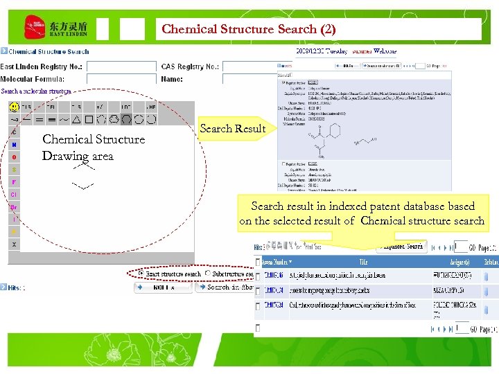 Chemical Structure Search (2) Chemical Structure Drawing area Search Result Search result in indexed