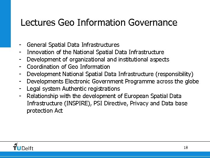 Lectures Geo Information Governance - General Spatial Data Infrastructures Innovation of the National Spatial