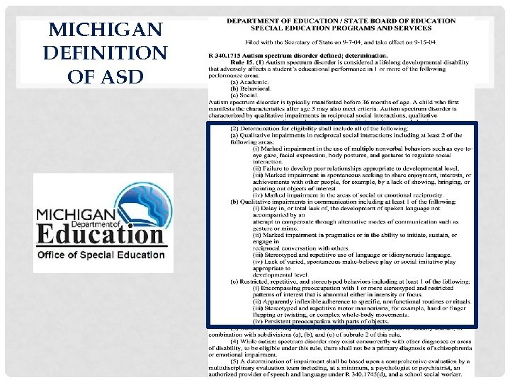 MICHIGAN DEFINITION OF ASD 