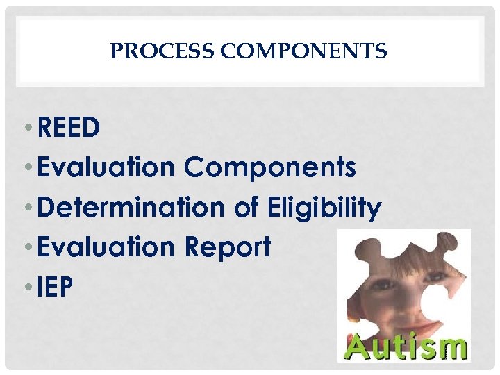 PROCESS COMPONENTS • REED • Evaluation Components • Determination of Eligibility • Evaluation Report