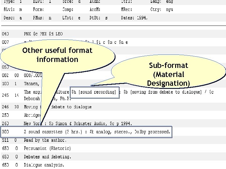 Other useful format information Sub-format (Material Designation) 